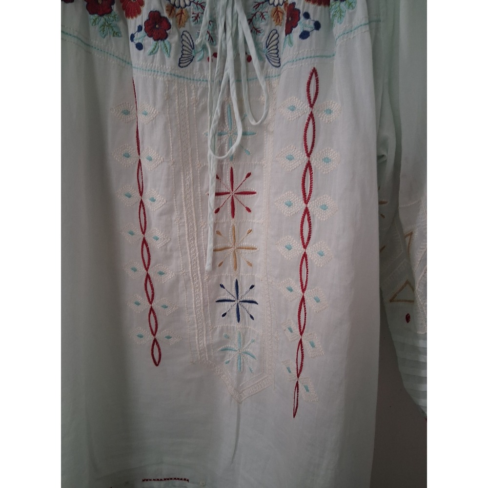 Johnny Was 3J Workshop Mint Green Embroidered Peasant Blouse Boho Top Large - Picture 3 of 6